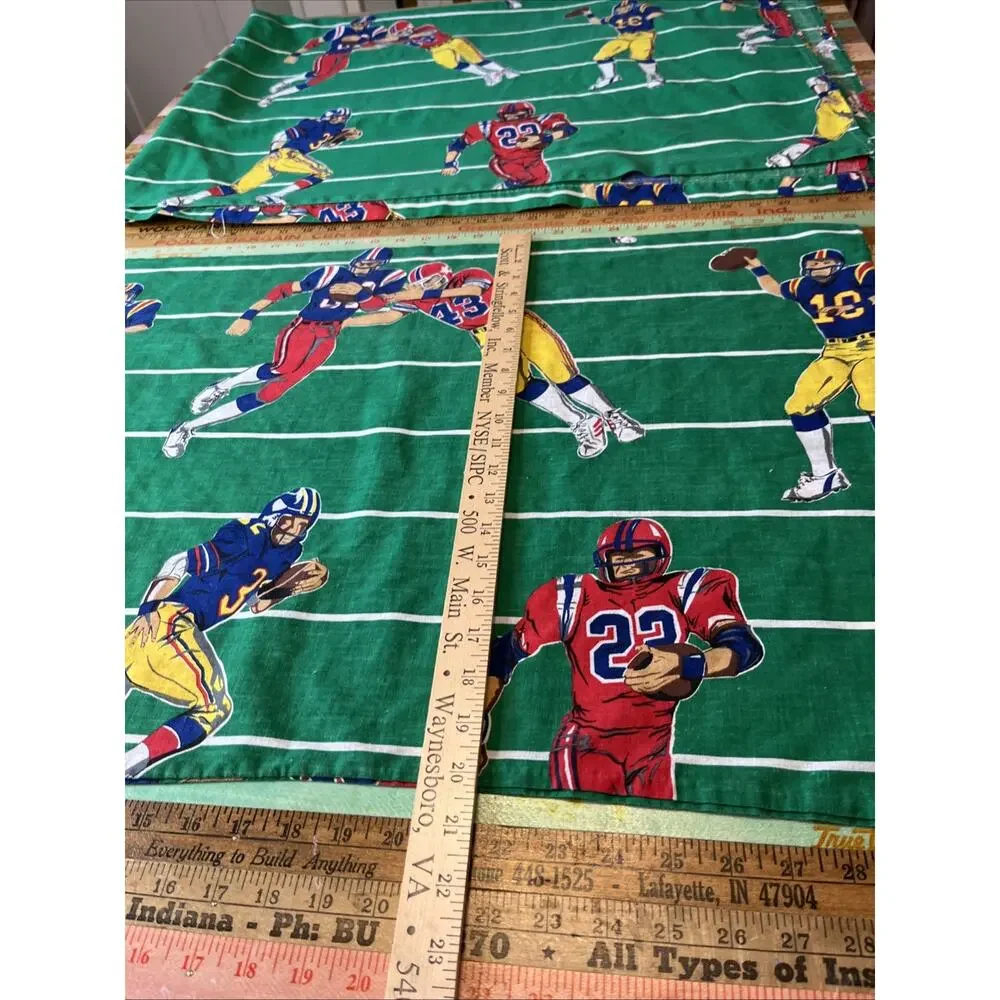 Vintage 70s FOOTBALL Players Flat Bed Sheet Bunk Size 95x 63 